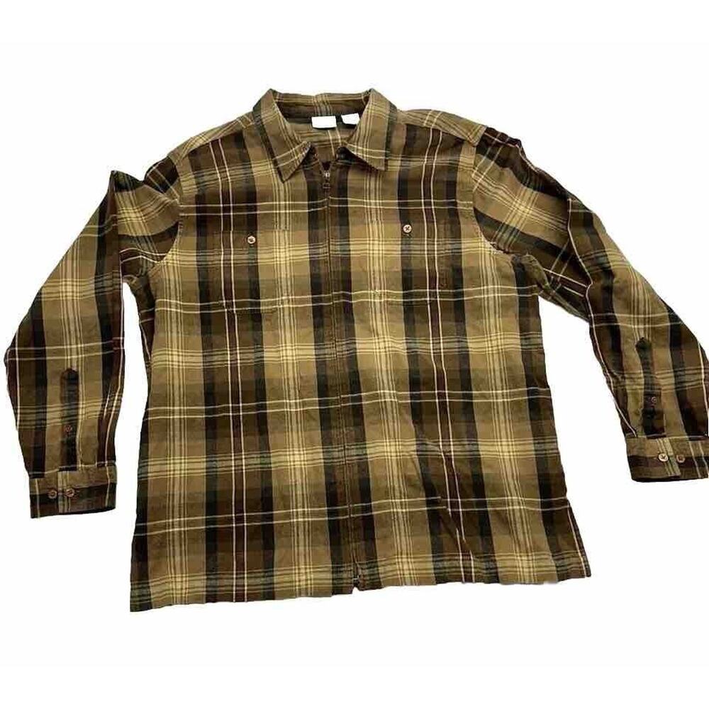 Carolina Colors Zip Up Flannel Shirt Womens XL Brown And Beige Cotton 100%